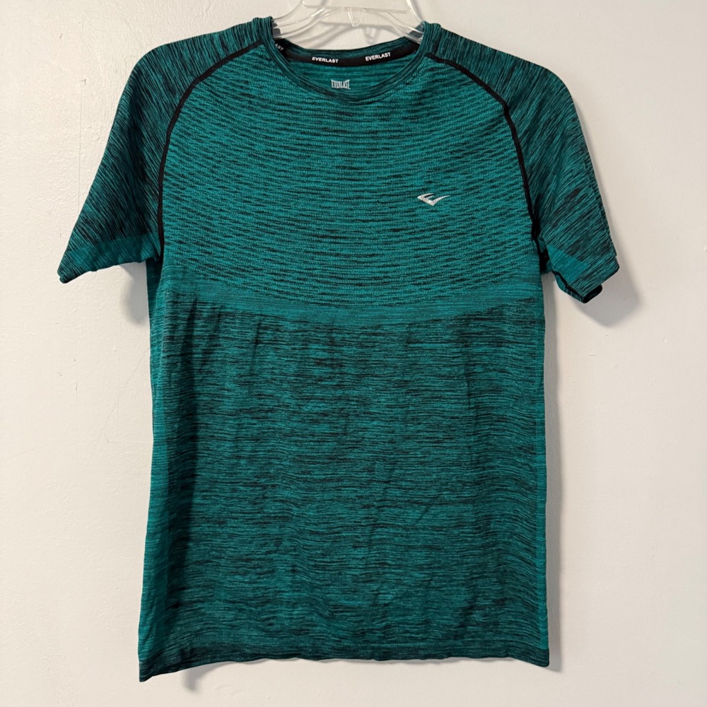 Everlast Mens Teal Black Space Dye Performance Training T-Shirt Large